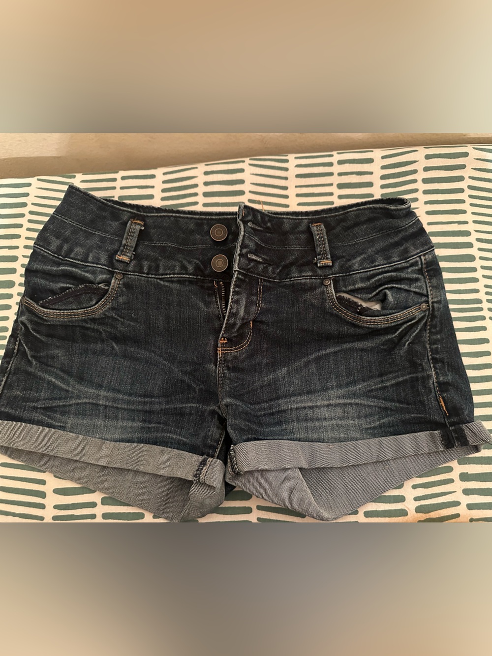 refuge Dark Blue Denim Cuffed Shorts
